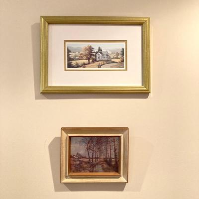 LOT 74: Framed Art Work Collection - Saunders "Daydreams", "Coming Home" with Pair of Rustic Metallic Landscapes