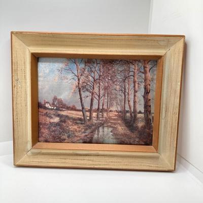 LOT 74: Framed Art Work Collection - Saunders "Daydreams", "Coming Home" with Pair of Rustic Metallic Landscapes