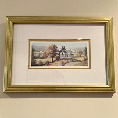 LOT 74: Framed Art Work Collection - Saunders "Daydreams", "Coming Home" with Pair of Rustic Metallic Landscapes