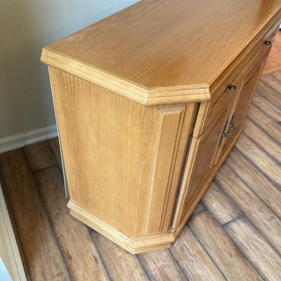 LOT 75: Wooden Storage Cabinet with Framed Magnolia Floral Artwork by Barbara Mock