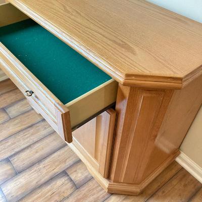 LOT 75: Wooden Storage Cabinet with Framed Magnolia Floral Artwork by Barbara Mock