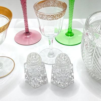 LOT 76: Collection of Crystal - Ralph Lauren Vases, Wine Glasses, Champagne Glasses and Salt and Pepper Shakers