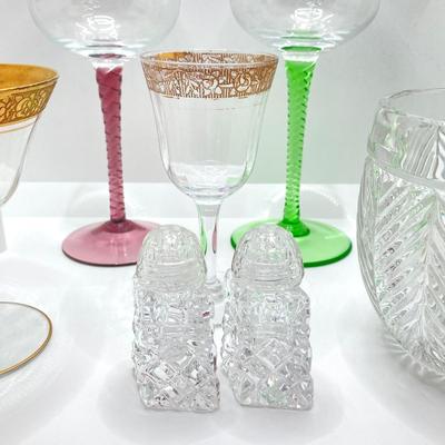 LOT 76: Collection of Crystal - Ralph Lauren Vases, Wine Glasses, Champagne Glasses and Salt and Pepper Shakers