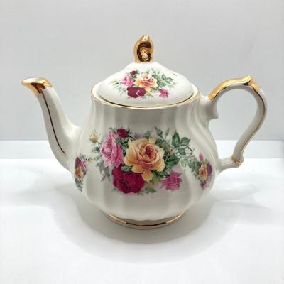 LOT 77: Beautiful Tea Pot with Collection of Tea Cups and Plates (Sadler, Regency England, English Staffordshire, Belle Fiore, Gardenia...
