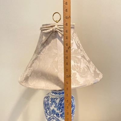 LOT 78: Classic Blue and White Delft Style Table Lamp with Painted White Wooden Table