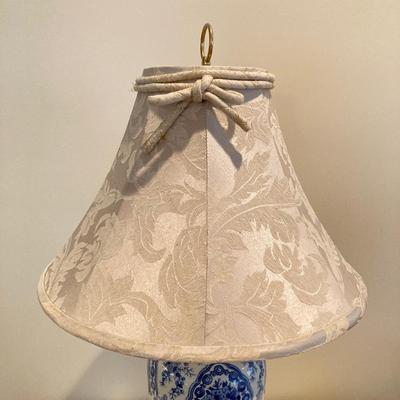 LOT 78: Classic Blue and White Delft Style Table Lamp with Painted White Wooden Table