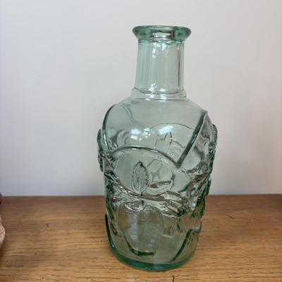 LOT 83: Kitchen Decor & More: Tracy Porter Chicken Figures, Green Drip Glaze Mugs, MKM Pottery Bottle, Stoneware Pitcher,...