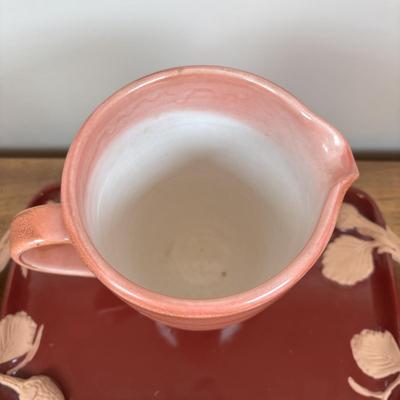 LOT 83: Kitchen Decor & More: Tracy Porter Chicken Figures, Green Drip Glaze Mugs, MKM Pottery Bottle, Stoneware Pitcher,...