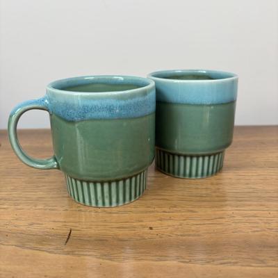 LOT 83: Kitchen Decor & More: Tracy Porter Chicken Figures, Green Drip Glaze Mugs, MKM Pottery Bottle, Stoneware Pitcher,...