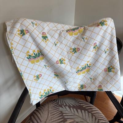 LOT 84: Vintage Fruit Serving Dish, Made in England Small Mixing Bowl, Johnson Brothers Plate, Fiesta Ware Bowl, Woven Hot Pads & More