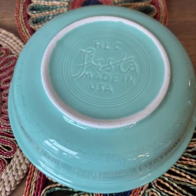 LOT 84: Vintage Fruit Serving Dish, Made in England Small Mixing Bowl, Johnson Brothers Plate, Fiesta Ware Bowl, Woven Hot Pads & More