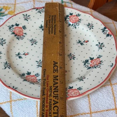 LOT 84: Vintage Fruit Serving Dish, Made in England Small Mixing Bowl, Johnson Brothers Plate, Fiesta Ware Bowl, Woven Hot Pads & More