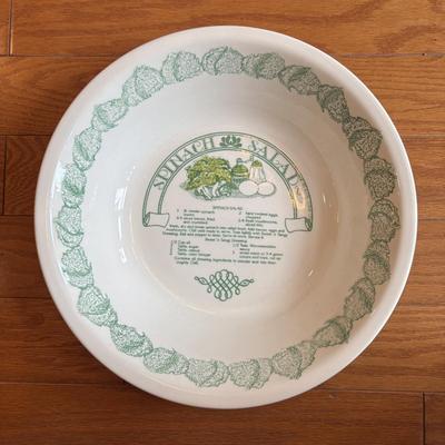 LOT 86: Toole Co. Wooden Salad Bowl Set, Made in England Trivet, Royal China Garden Classic Spinach Salad Bowl, Vtg. Indiana Glass Green...