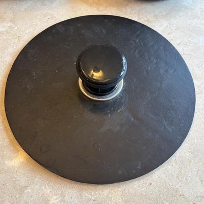 LOT 87: Cast Iron: Cabela's 10" Skillet, Unmarked #5 Skillet & a 9" Meat Press