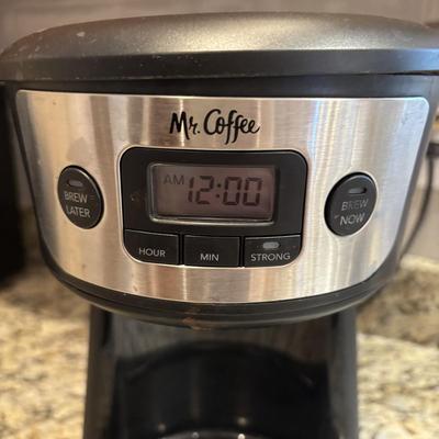 LOT 92: Corning Ware Visions Fry Pan w/Lid, Mr. Coffee, Mikasa Teapot & Cup Set, and Coffee Mugs