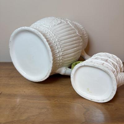 LOT 93: Charter Club Nesting Bowls, Metal Serving Tray, White Ceramic, Water Pitcher & Watering Can Vase