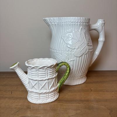 LOT 93: Charter Club Nesting Bowls, Metal Serving Tray, White Ceramic, Water Pitcher & Watering Can Vase