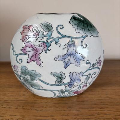 LOT 95: Floral Porcelain & Brass Bowl, G.A. Hong Kong Vase & Hand Painted Candlesticks