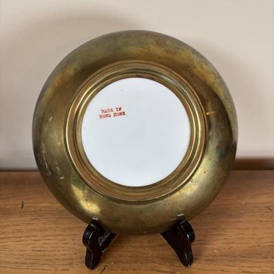 LOT 95: Floral Porcelain & Brass Bowl, G.A. Hong Kong Vase & Hand Painted Candlesticks