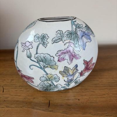 LOT 95: Floral Porcelain & Brass Bowl, G.A. Hong Kong Vase & Hand Painted Candlesticks