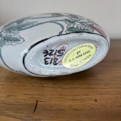 LOT 95: Floral Porcelain & Brass Bowl, G.A. Hong Kong Vase & Hand Painted Candlesticks