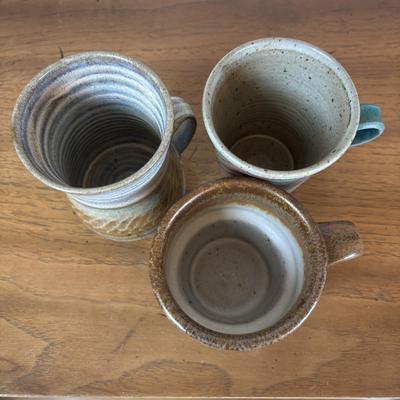 LOT 96: Pottery Collection: Blue Glaze Vase, Brown/Tan Speckled Pitcher, Square Plates & Mugs