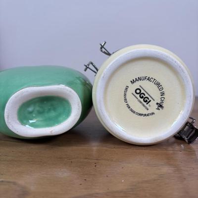 LOT 98: Delft Blue Dutch Boy & Toothpick Holder, OGGI Mini Yellow Canister, Villeroy & Boch Switch 1 (Ava, Caru, & Beala)...