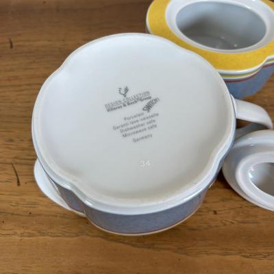 LOT 98: Delft Blue Dutch Boy & Toothpick Holder, OGGI Mini Yellow Canister, Villeroy & Boch Switch 1 (Ava, Caru, & Beala)...