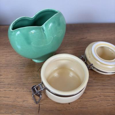 LOT 98: Delft Blue Dutch Boy & Toothpick Holder, OGGI Mini Yellow Canister, Villeroy & Boch Switch 1 (Ava, Caru, & Beala)...