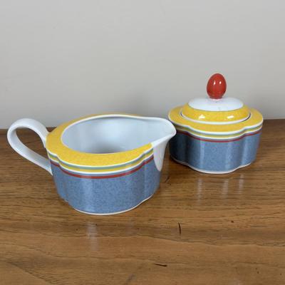 LOT 98: Delft Blue Dutch Boy & Toothpick Holder, OGGI Mini Yellow Canister, Villeroy & Boch Switch 1 (Ava, Caru, & Beala)...