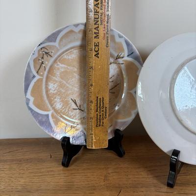 LOT 100: Vintage Old Willow Plate, England, 2-Hand Painted Lusterware Plates, Toyo Hand Painted Dresser Box &Bowl, Porcelain Trinket...