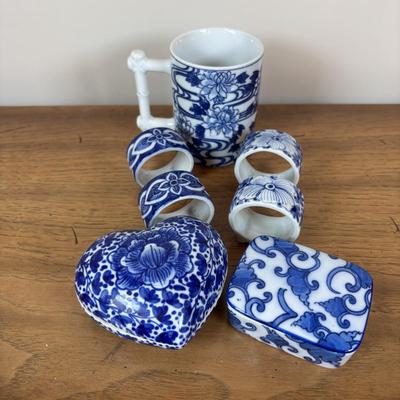 LOT 100: Vintage Old Willow Plate, England, 2-Hand Painted Lusterware Plates, Toyo Hand Painted Dresser Box &Bowl, Porcelain Trinket...