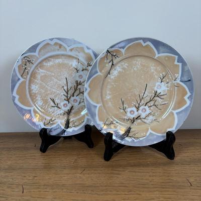 LOT 100: Vintage Old Willow Plate, England, 2-Hand Painted Lusterware Plates, Toyo Hand Painted Dresser Box &Bowl, Porcelain Trinket...