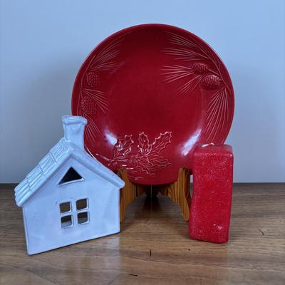 LOT 102: Holiday Decor: Glazed Snowman & Bowl, Lenox Rustic Berry Plate, Roman Inc. Artisan Angel Ornament, Pfaltzgraff & More