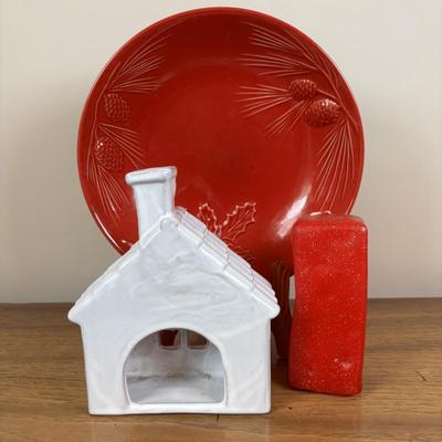 LOT 102: Holiday Decor: Glazed Snowman & Bowl, Lenox Rustic Berry Plate, Roman Inc. Artisan Angel Ornament, Pfaltzgraff & More