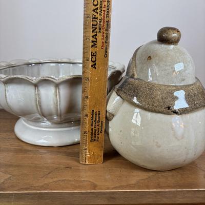 LOT 102: Holiday Decor: Glazed Snowman & Bowl, Lenox Rustic Berry Plate, Roman Inc. Artisan Angel Ornament, Pfaltzgraff & More