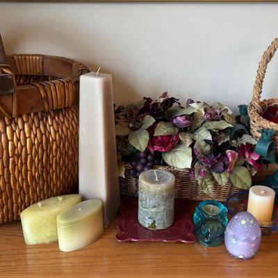 LOT 103: Home Decor Woven Gathering Basket and Candles
