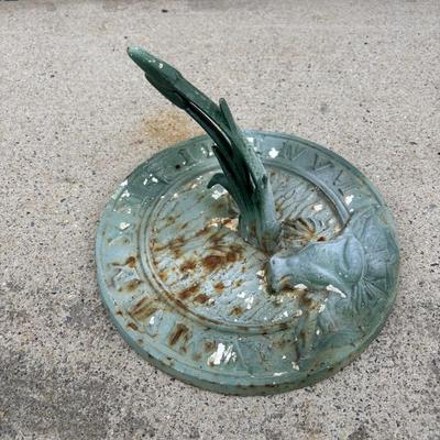 LOT 107: Cast Iron Sundial and Resin Cherub Reading a Book Garden Statue