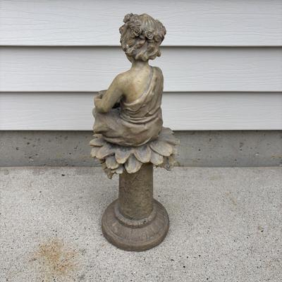 LOT 107: Cast Iron Sundial and Resin Cherub Reading a Book Garden Statue