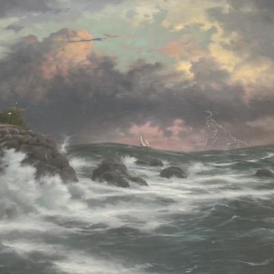 LOT 108: Thomas Kinkade "Conquering the Storms" Framed Print w/COA