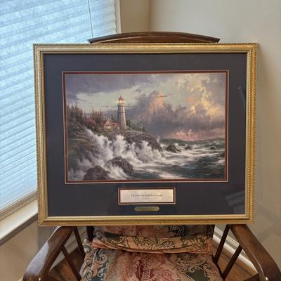 LOT 108: Thomas Kinkade "Conquering the Storms" Framed Print w/COA