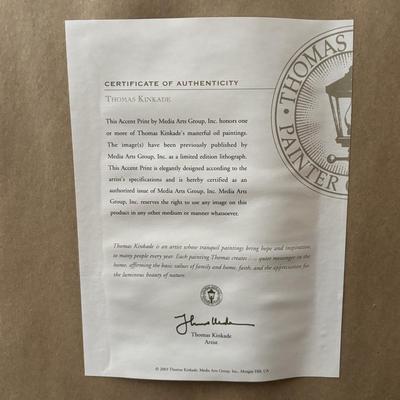 LOT 108: Thomas Kinkade "Conquering the Storms" Framed Print w/COA