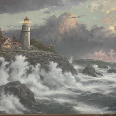LOT 108: Thomas Kinkade "Conquering the Storms" Framed Print w/COA