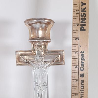LOT 111: Vintage Glass Crucifix Candlestick Holder, Books on Scotland and Ireland & More