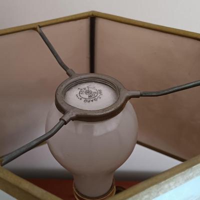 LOT 114: Bookend Lamp, Charles H. Overly Studio Framed Print, Tree Bark Basket, Cow Creamer & More