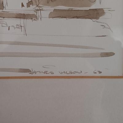 LOT 114: Bookend Lamp, Charles H. Overly Studio Framed Print, Tree Bark Basket, Cow Creamer & More