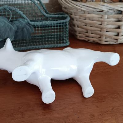 LOT 114: Bookend Lamp, Charles H. Overly Studio Framed Print, Tree Bark Basket, Cow Creamer & More