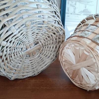 LOT 114: Bookend Lamp, Charles H. Overly Studio Framed Print, Tree Bark Basket, Cow Creamer & More