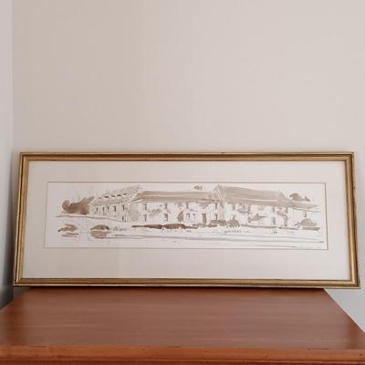 LOT 114: Bookend Lamp, Charles H. Overly Studio Framed Print, Tree Bark Basket, Cow Creamer & More