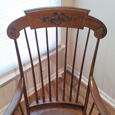 LOT 115: S. Bent & Bros. Rocking Chair, Side Table & Pottery Lamp